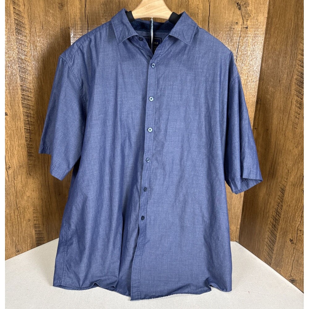 Rugby University Men's XLB Blue Chambray Look Short Sleeve Button Up Shirt